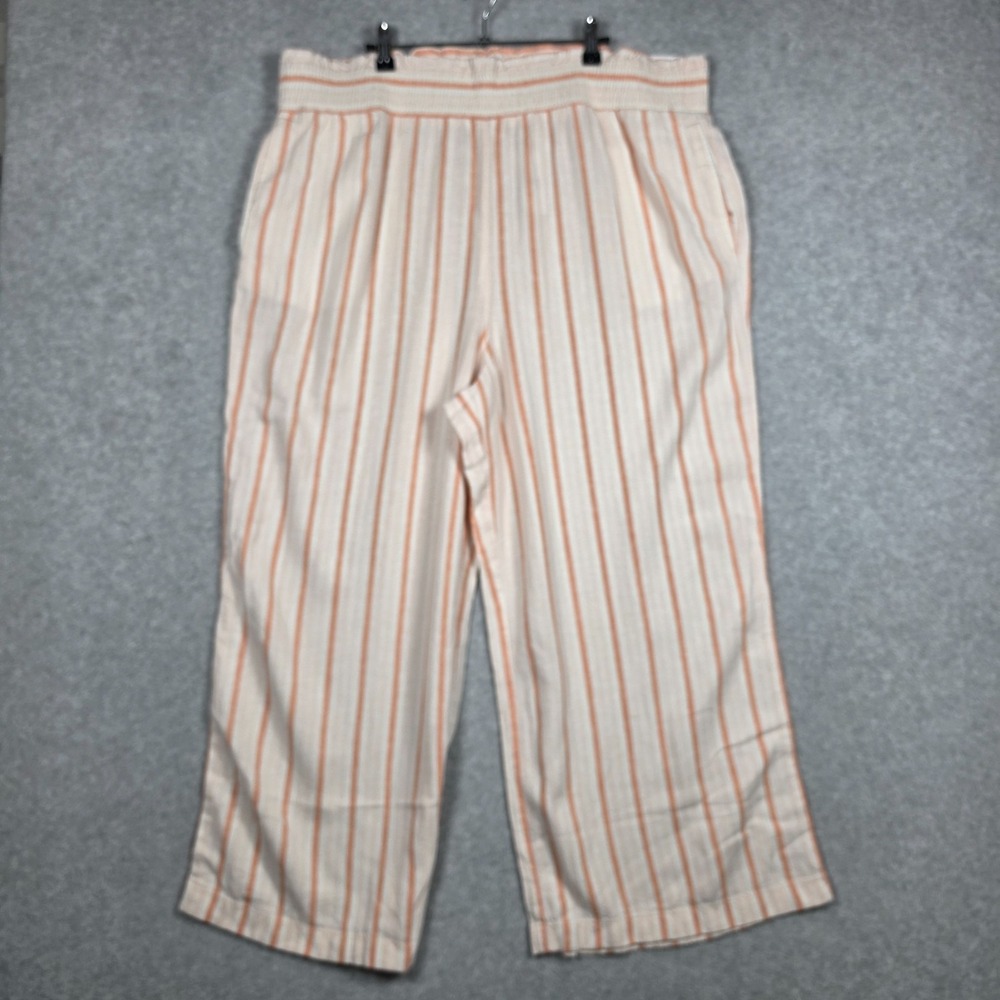LOFT Pants Womens Size 2XL Peach Striped Wide Leg High Rise Linen Blend Beachy